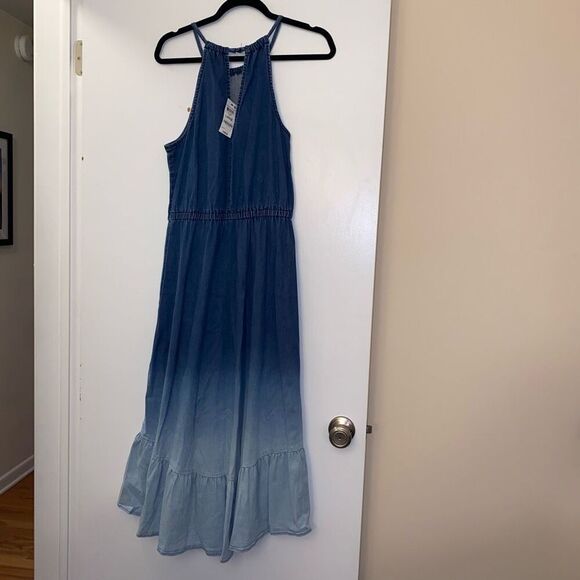 International Concepts Ombre Blue Denim Asymmetrical Maxi Dress Large NWT - Picture 4 of 10